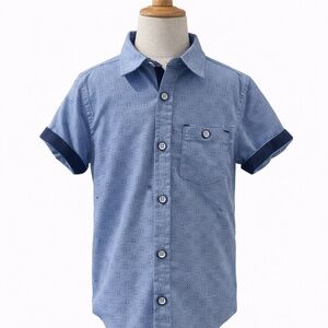 Stortion Boys Short Sleeve Button-Down Shirt – Blue Pattern – Size 4T